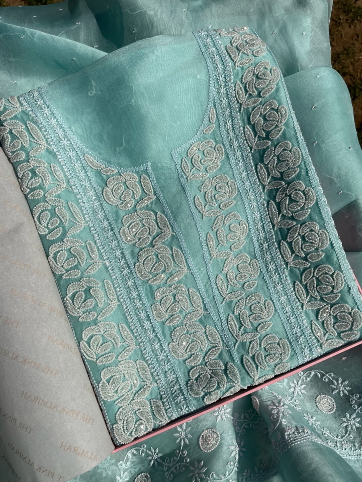 Organza Silk Chikankari Suit Set