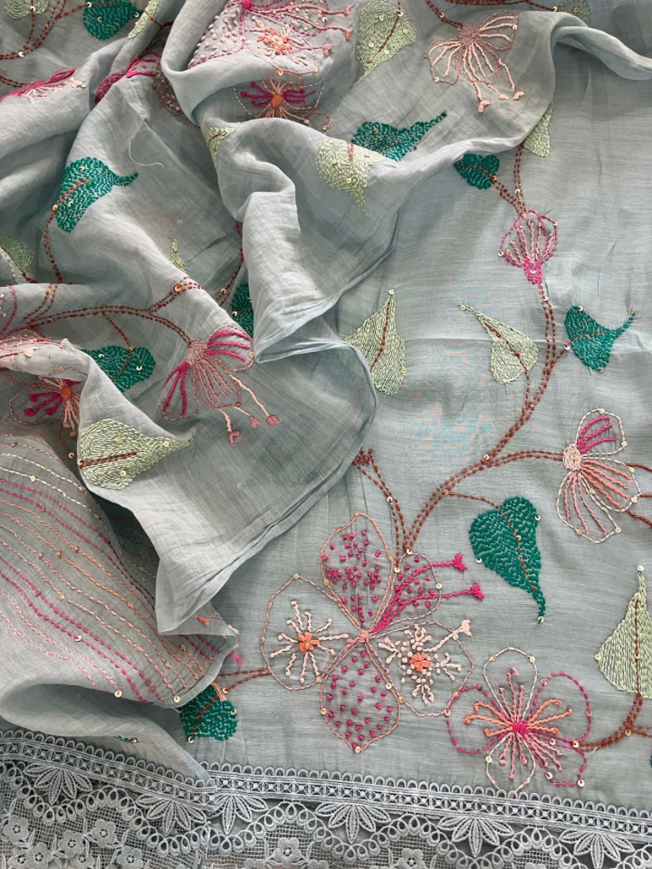 Mulmul Chanderi Kantha Handwork Set