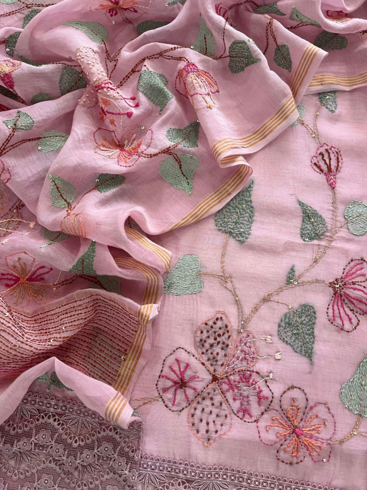 Mulmul Chanderi Kantha Handwork Set