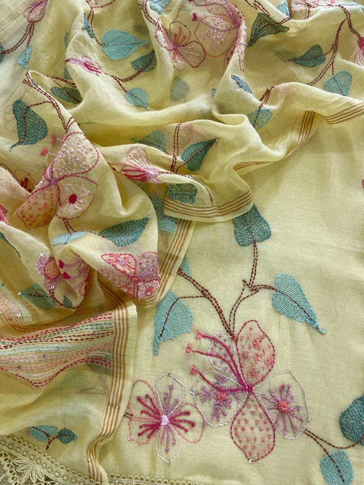 Mulmul Chanderi Kantha Handwork Set